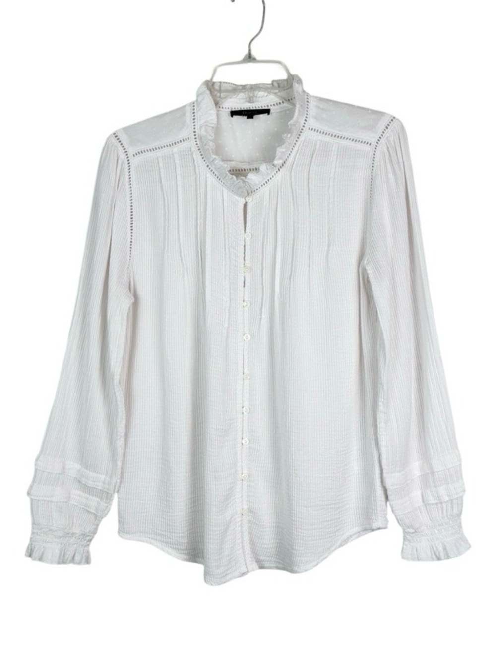 Quince White Organic Textured Cotton Peasant Button Up Blouse Size Medium